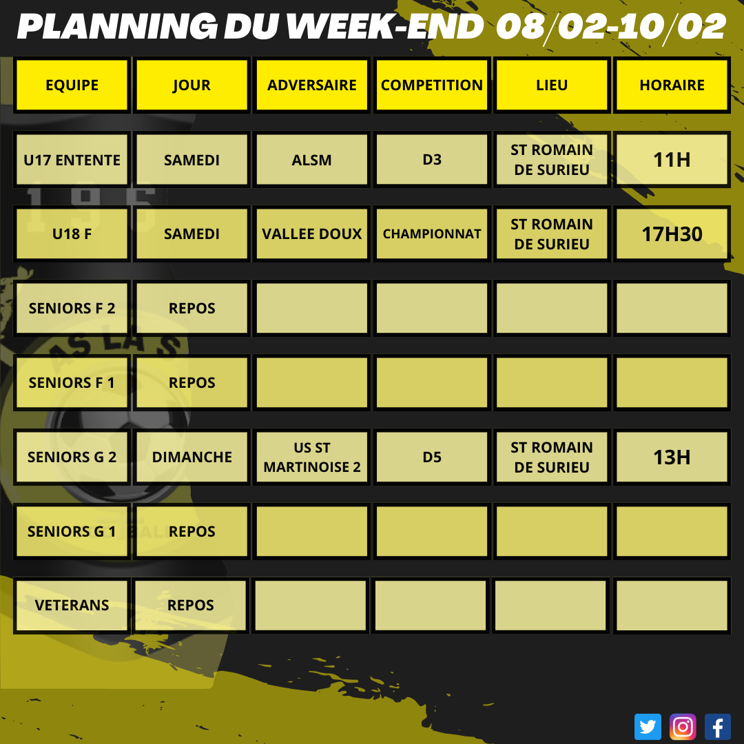 Planning du week-end 08/03 - 10/03