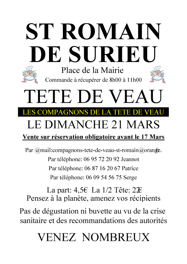 Tète de veau le 21 Mars a Saint romain de surieu