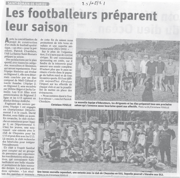Les footballeurs préparent leur saison - Dauphiné libéré 25/08/21